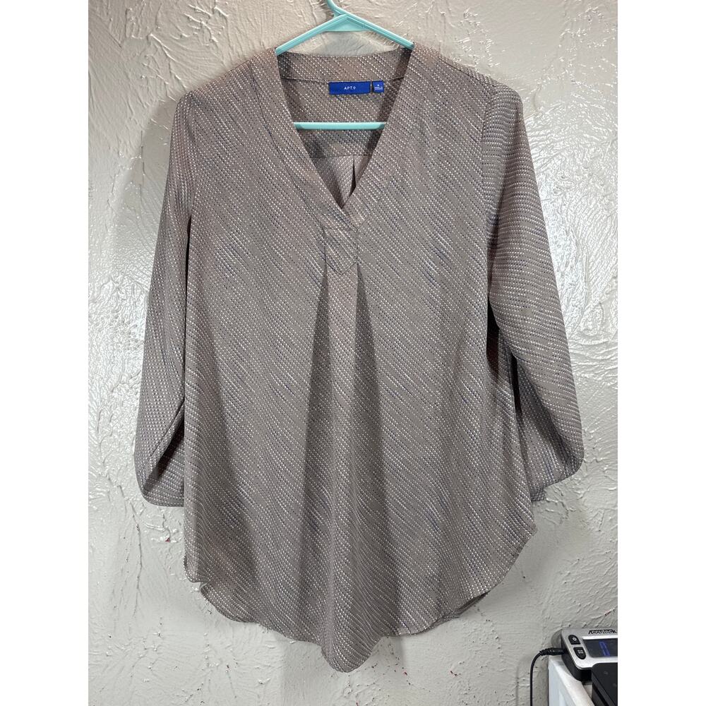 Apt 9 Womens Tunic Taupe Printed‎ Long Sleeve V Neck Career Wear Size Small